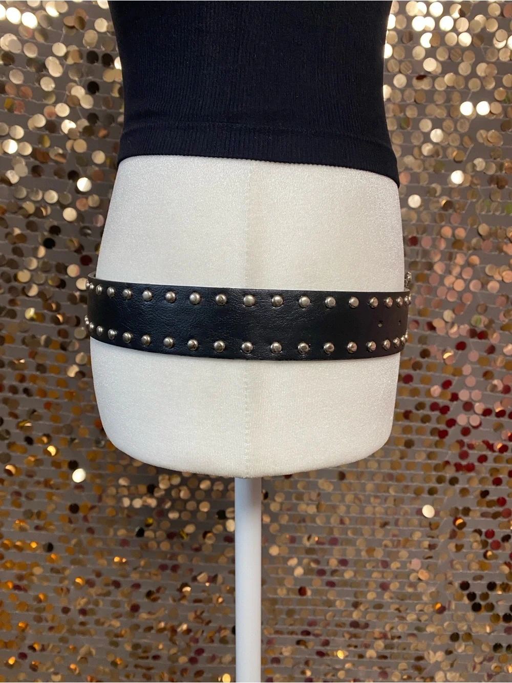 Black studded belt with silver butterfly buckle #485